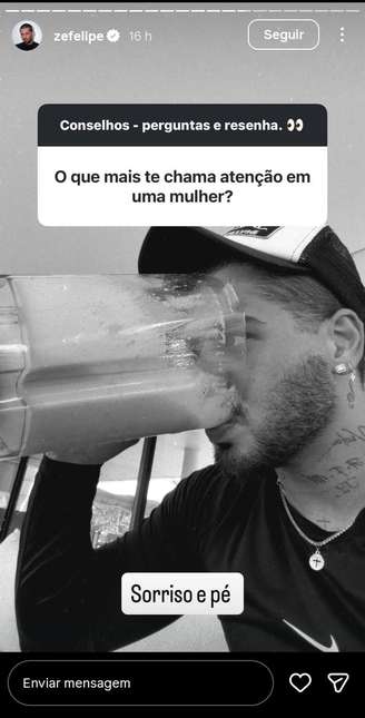 Zé Felipe falando que gosta de sorriso e pé.