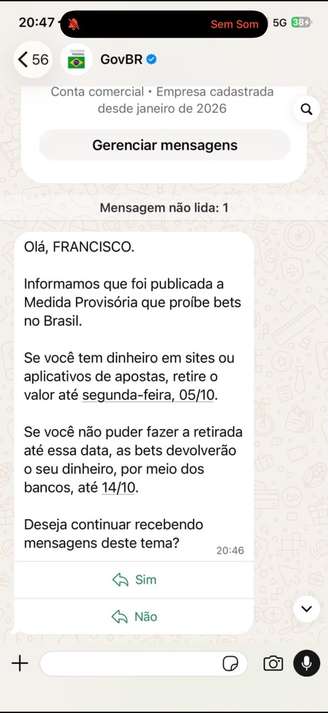 Governo começa a notificar apostadores sobre fim das bets e o prazo para retirada do dinheiro das plataformas