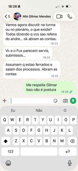 Mensagens trocada por Gilmar Mendes e Nunes Marques