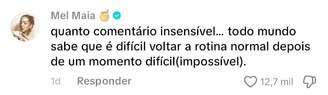 Mel Maia rebate comentários sobre as mudanças em seu corpo após a morte da mãe