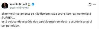 comentário de Yasmin Brunet, ex-BBB